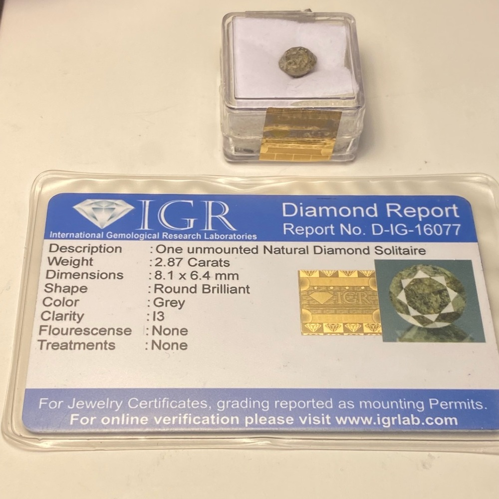 IGR CERTIFIED almost 3 CARATS NATURAL GREY DIAMOND